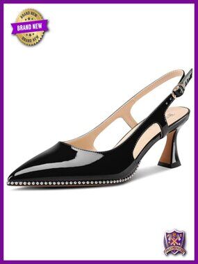 Kitten Heel Pointed Toe Pumps Slingback Buckle Patent Leather Heels Prom